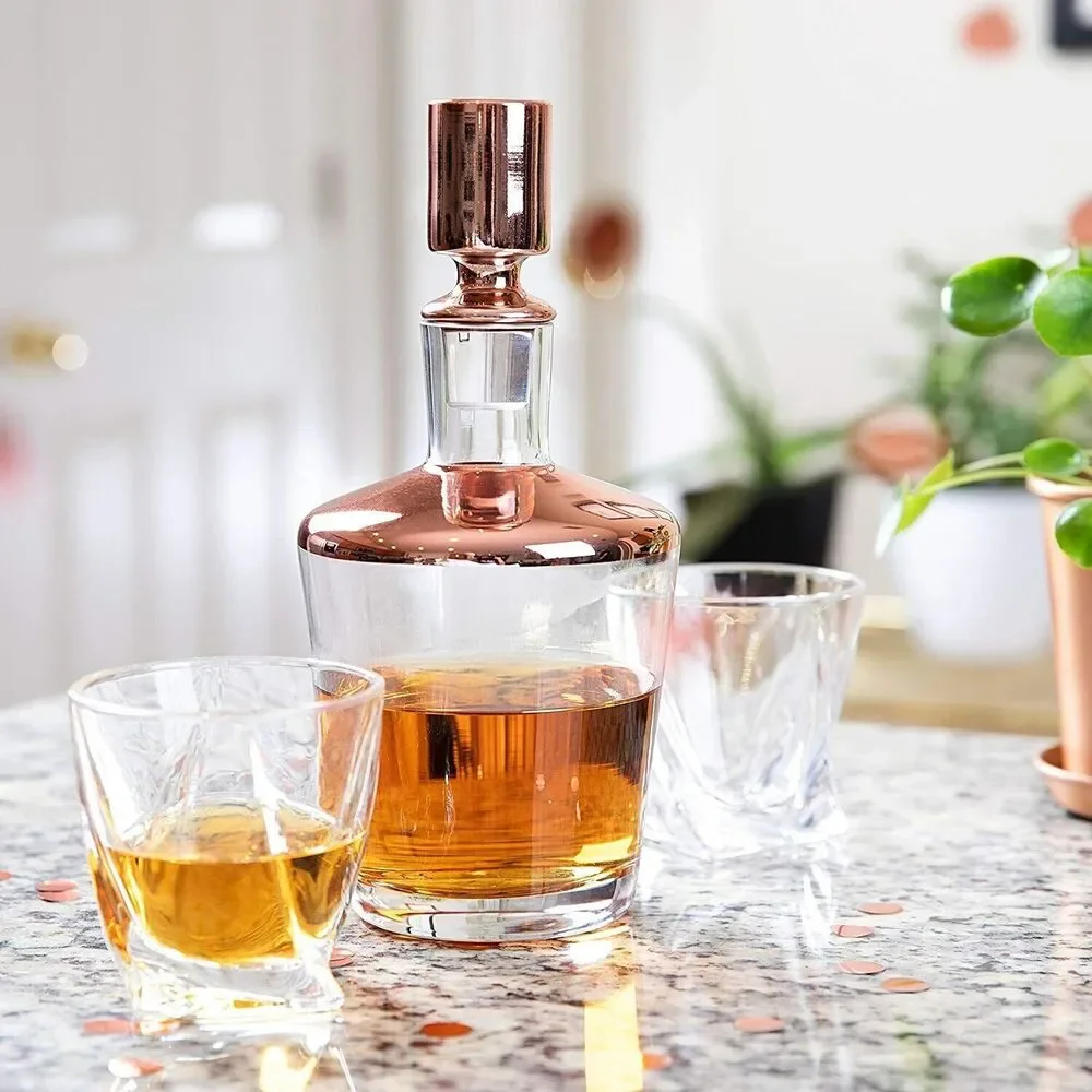 Luxury Whiskey Decanter for Bourbon, Cognac - 34oz + A Gift Box - ROSE GOLD